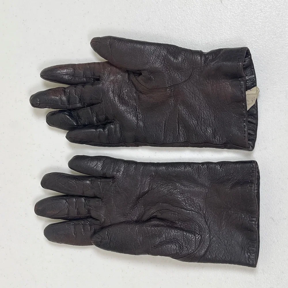 Grandoe Leather Fur Lined Gloves‎ Womens  6.5 Dark Brown Vintage Warm Winter
